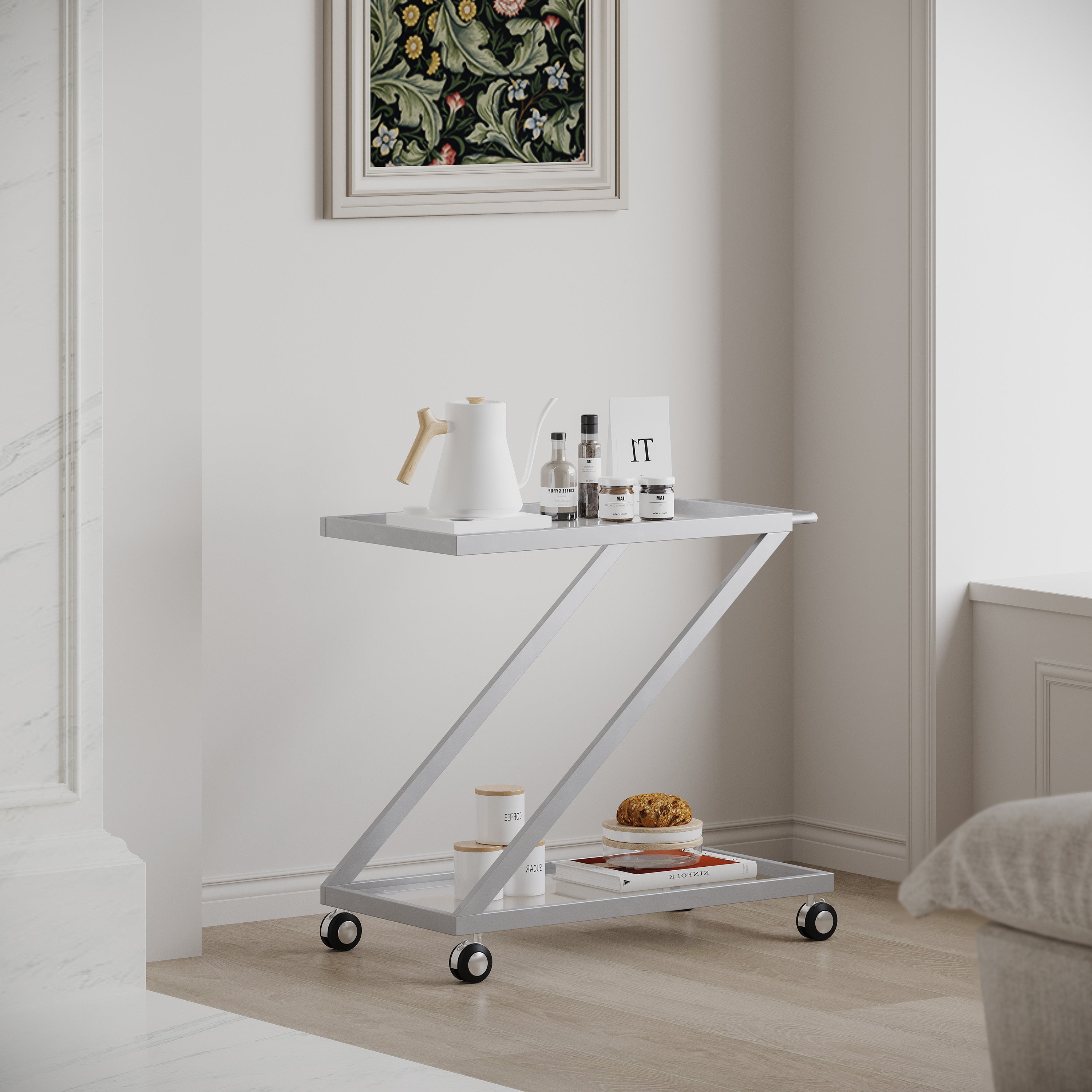 Modern Iron Base & Tempered Glass Bar Cart