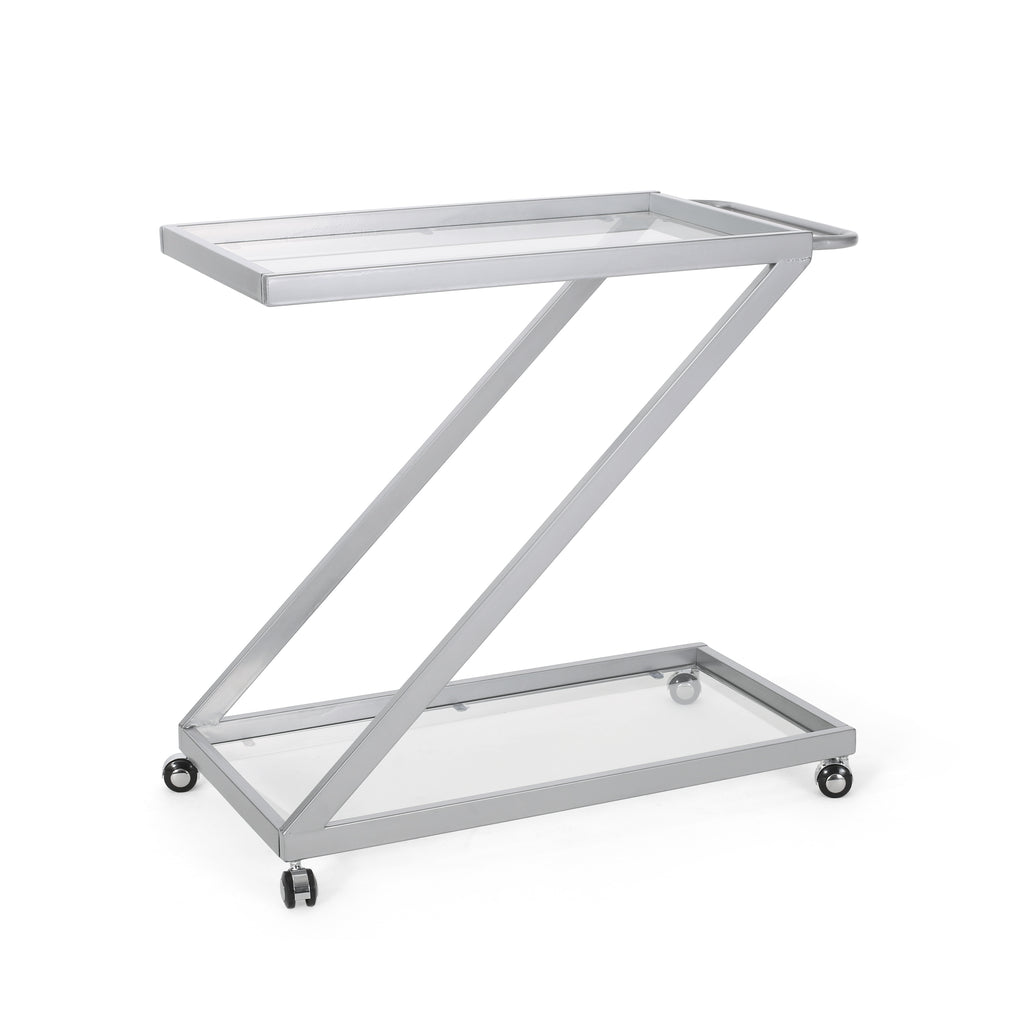 Modern Iron Base & Tempered Glass Bar Cart