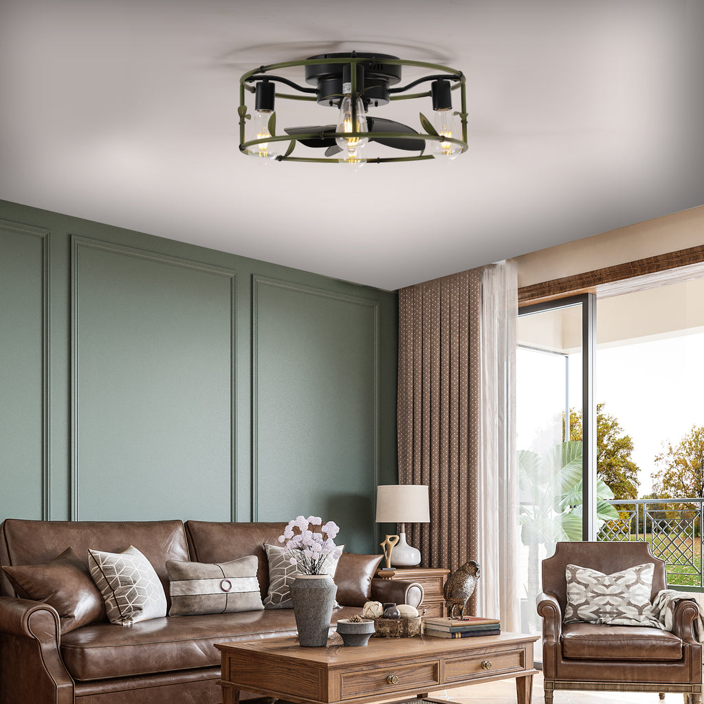 19" Green Industrial Ceiling Fan with Light
