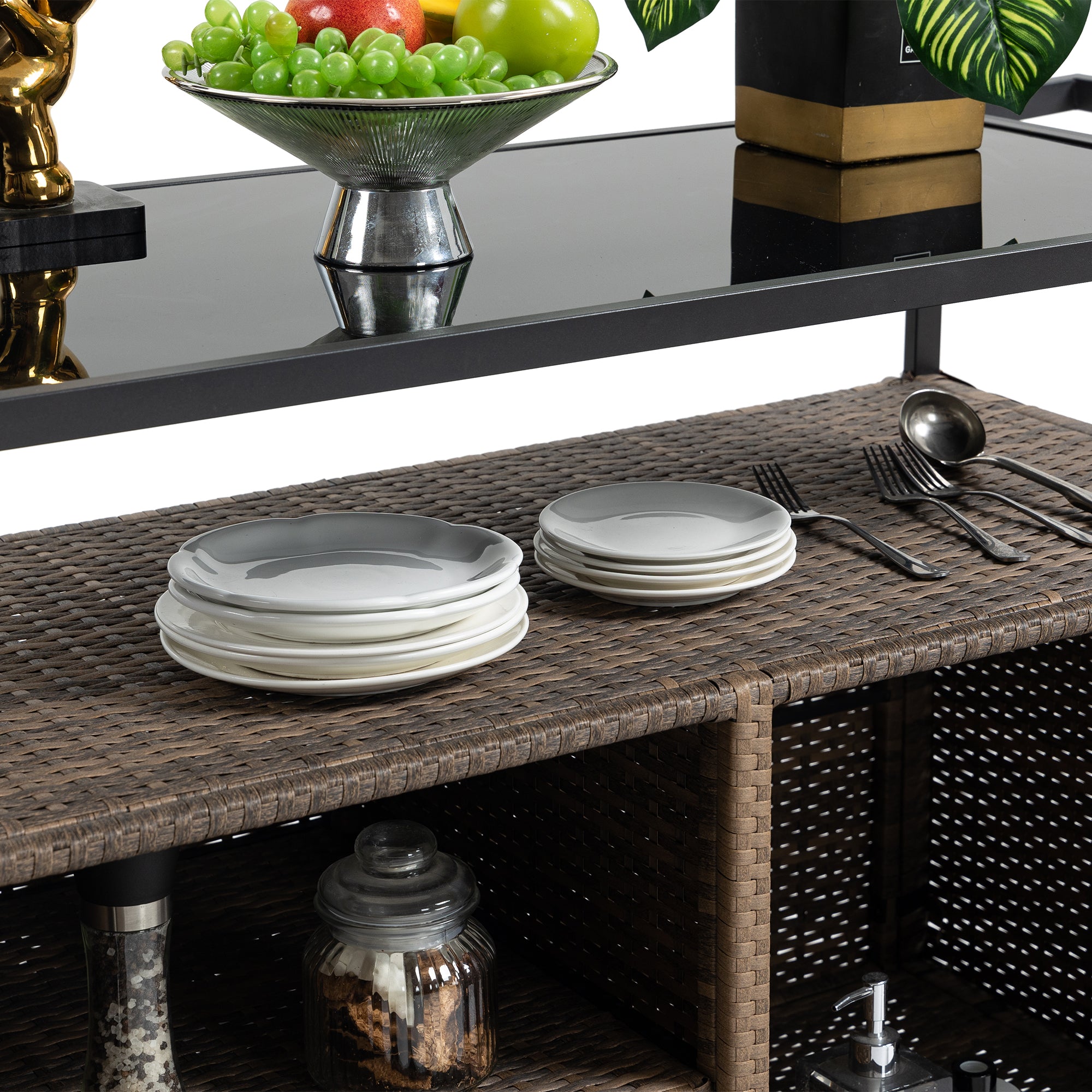 Outdoor Wicker Bar Cart - Stylish Serving Solution