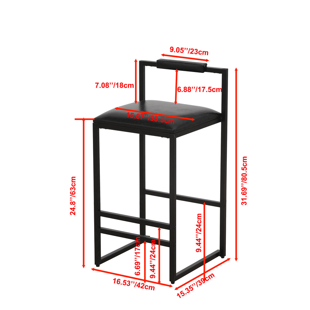 Black Bar Stool with Backrest Set of 2