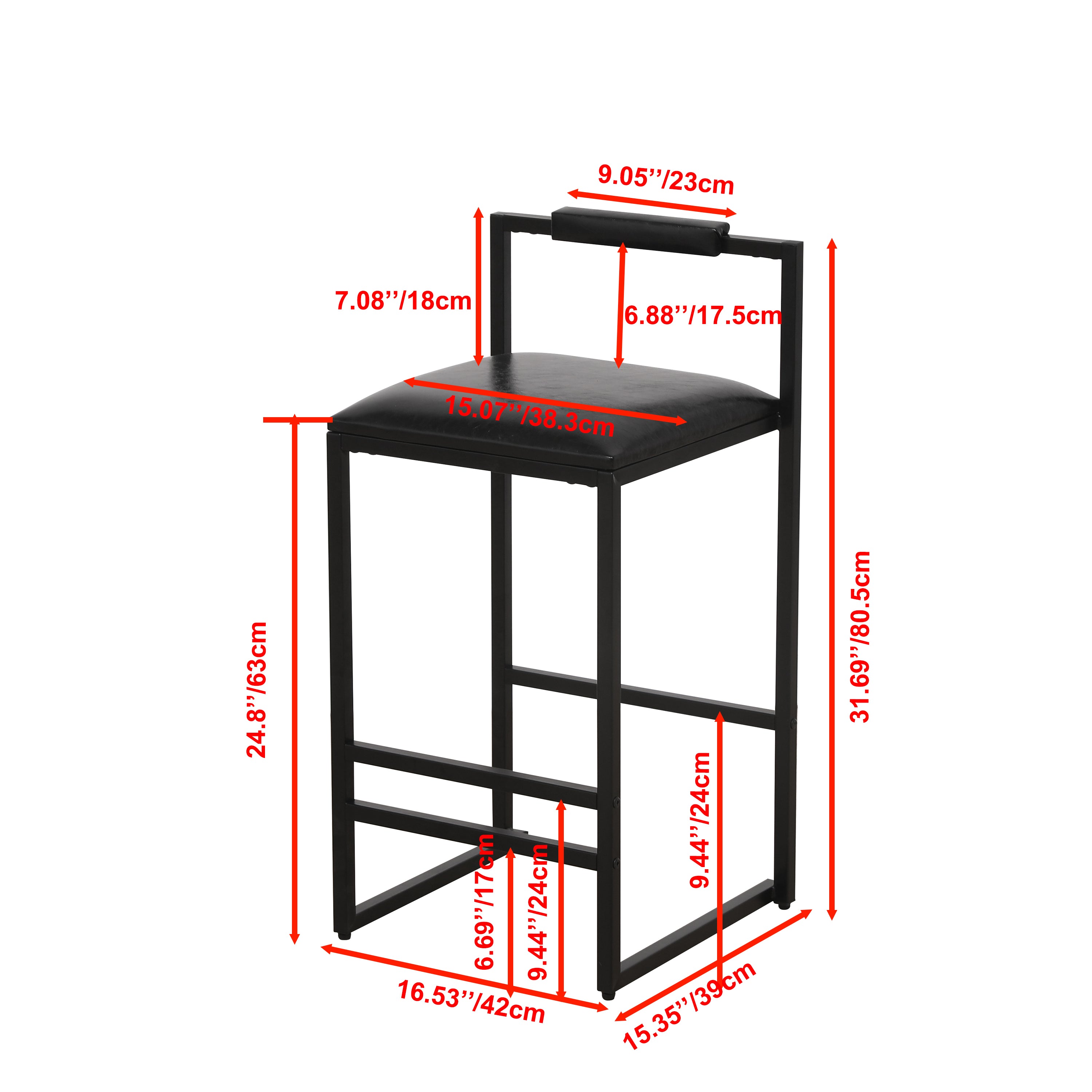 Black Bar Stool with Backrest Set of 2
