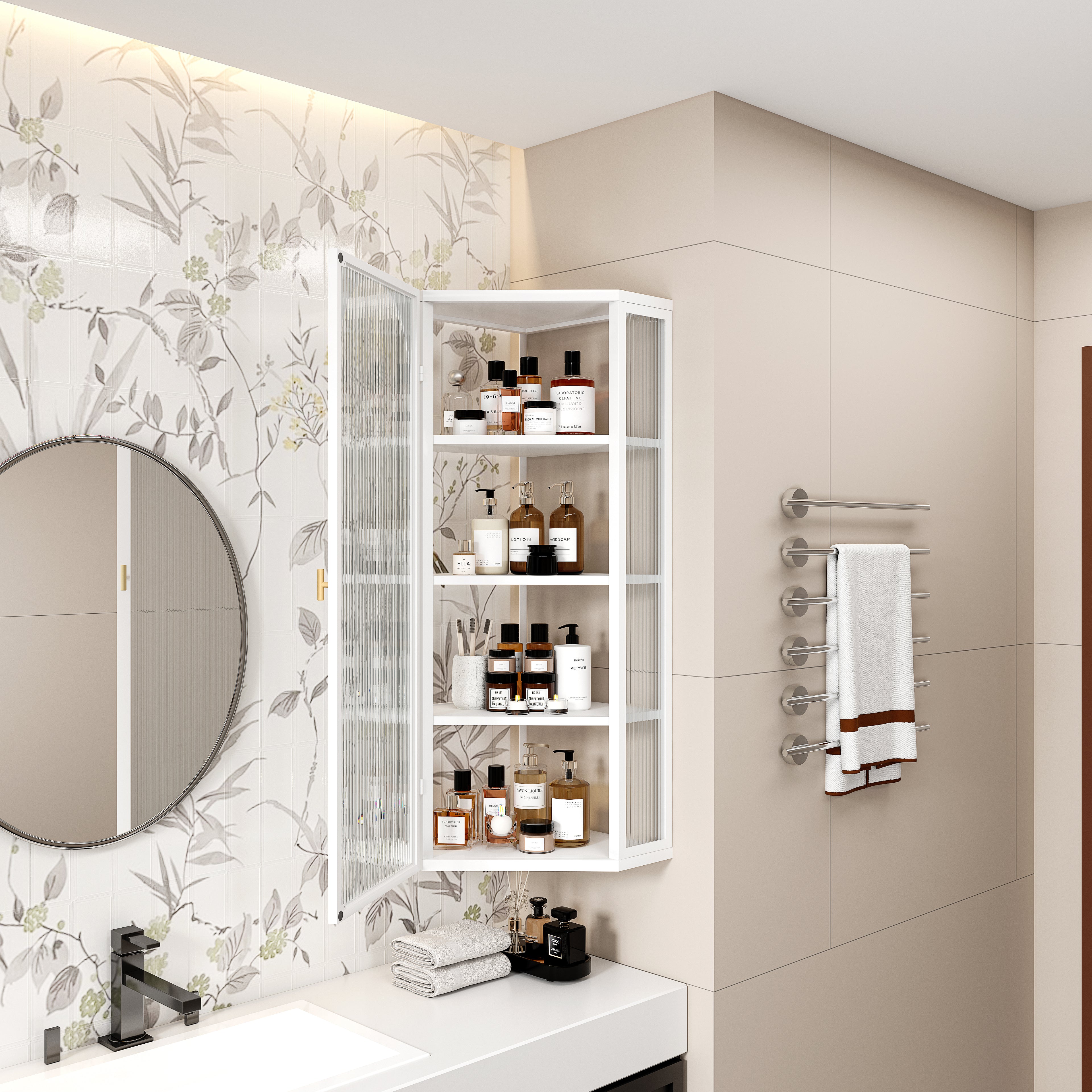 Glass Door Wall Mounted Corner Cabinet