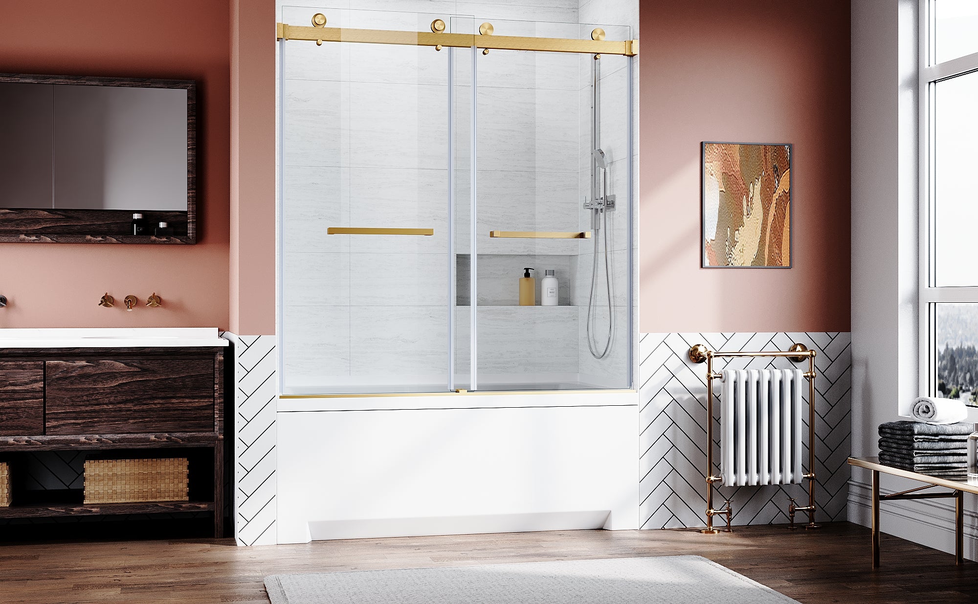 Brushed Frameless Bypass Bathtub Door