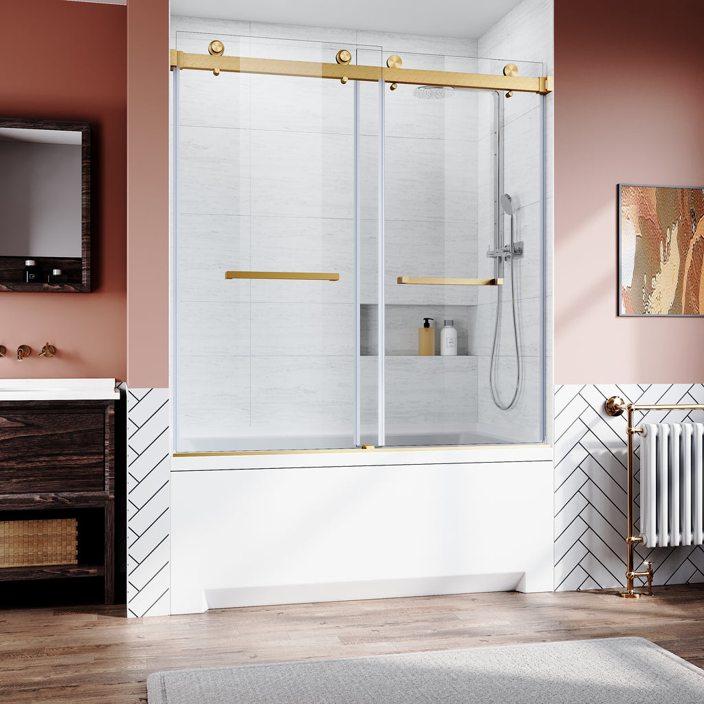 Brushed Frameless Bypass Bathtub Door