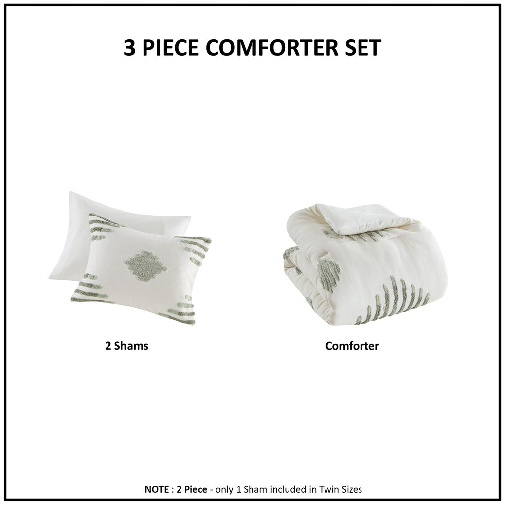 Full/Queen 3 Piece Cotton Blend Chenille Comforter Set