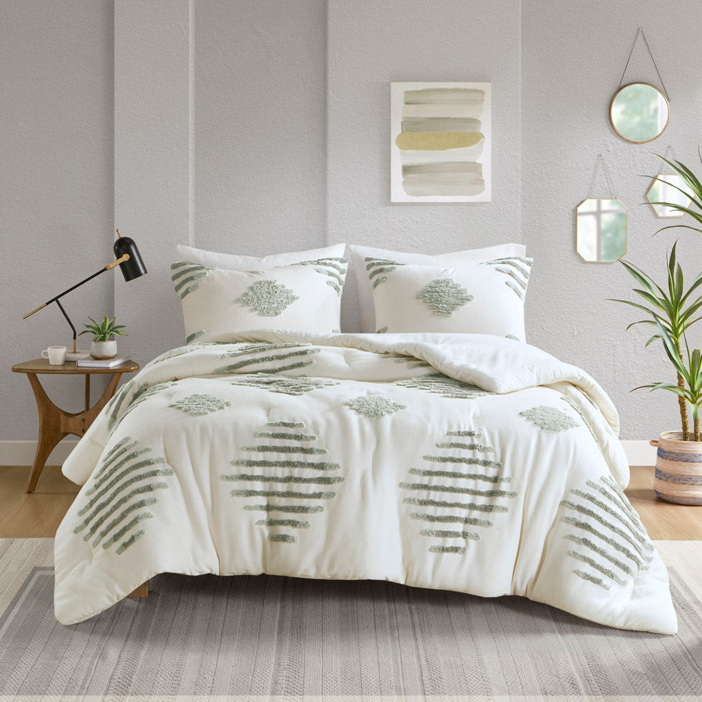 Full/Queen 3 Piece Cotton Blend Chenille Comforter Set