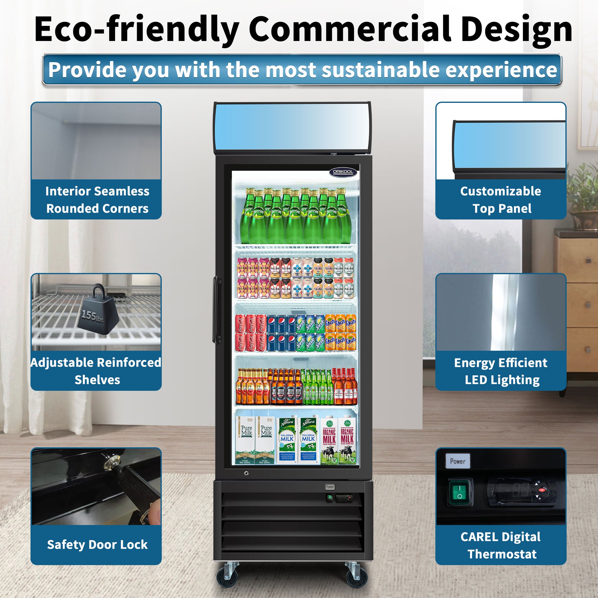 ORIKOOL Glass Door Merchandiser Refrigerator