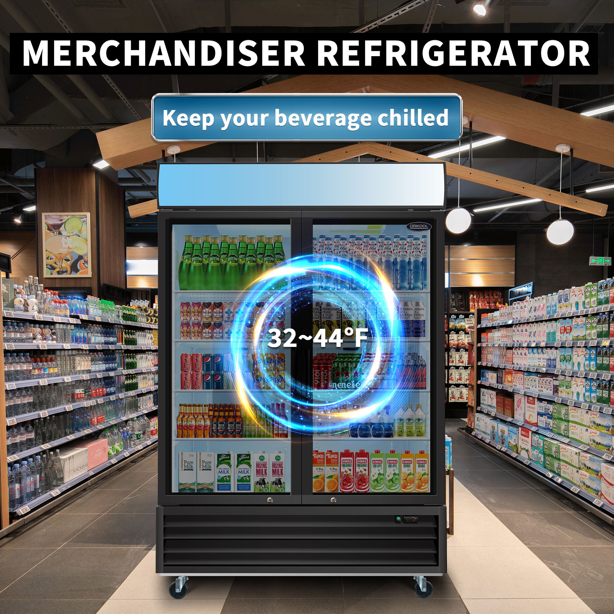 Orikool Glass Door Merchandiser Refrigerator 44.7 Cu.ft