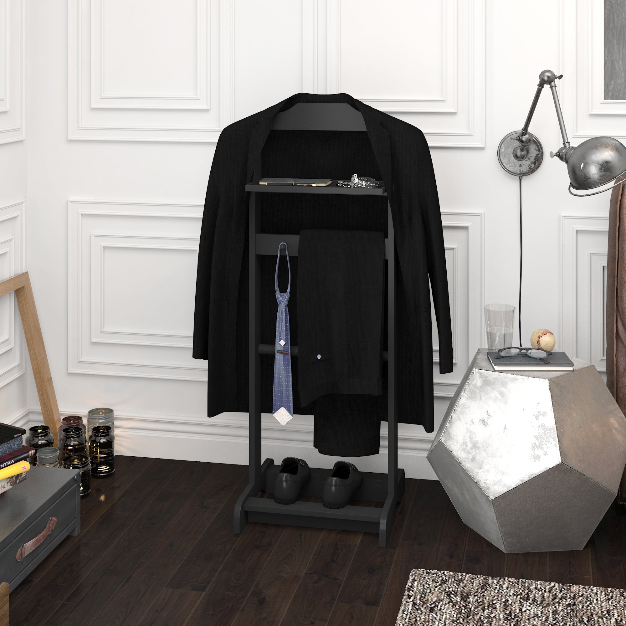 Accent Portable Garment Rack, Clothes Valet Stand with Storage Organizer