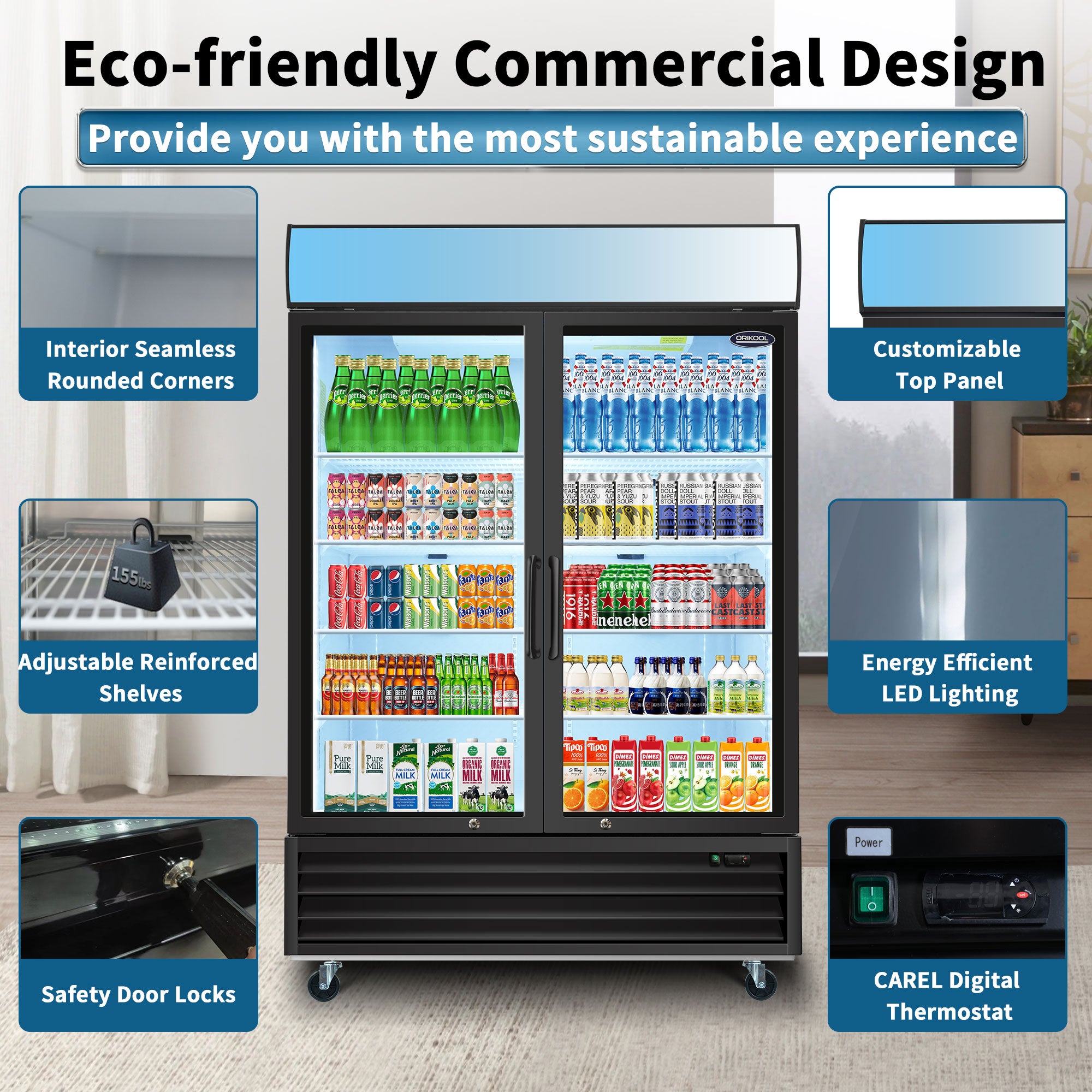 Orikool Glass Door Merchandiser Refrigerator 44.7 Cu.ft