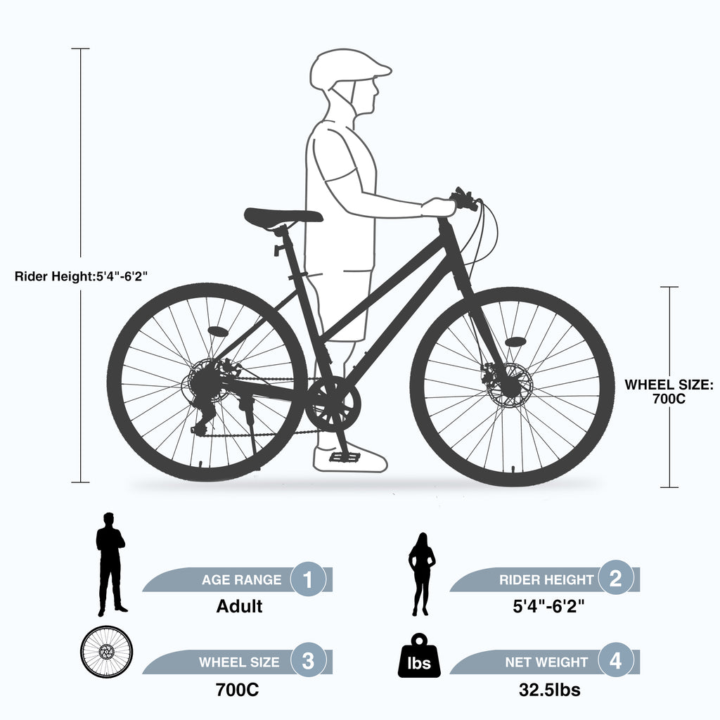 7 Speed Hybrid Bike Disc Brake 700C City Bicycle