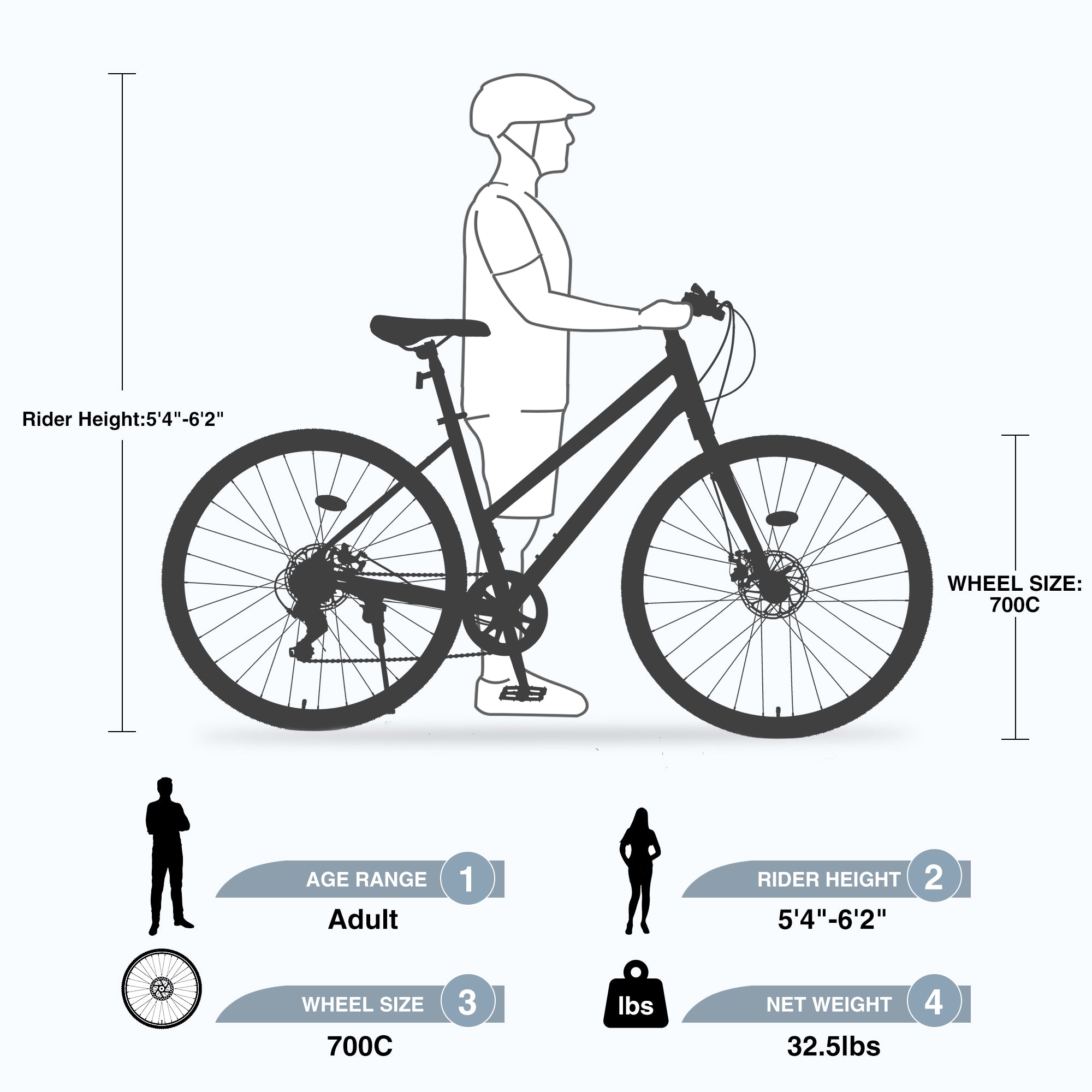 7 Speed Hybrid Bike Disc Brake 700C City Bicycle