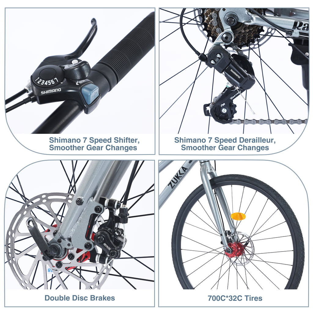 7 Speed Hybrid Bike Disc Brake 700C City Bicycle