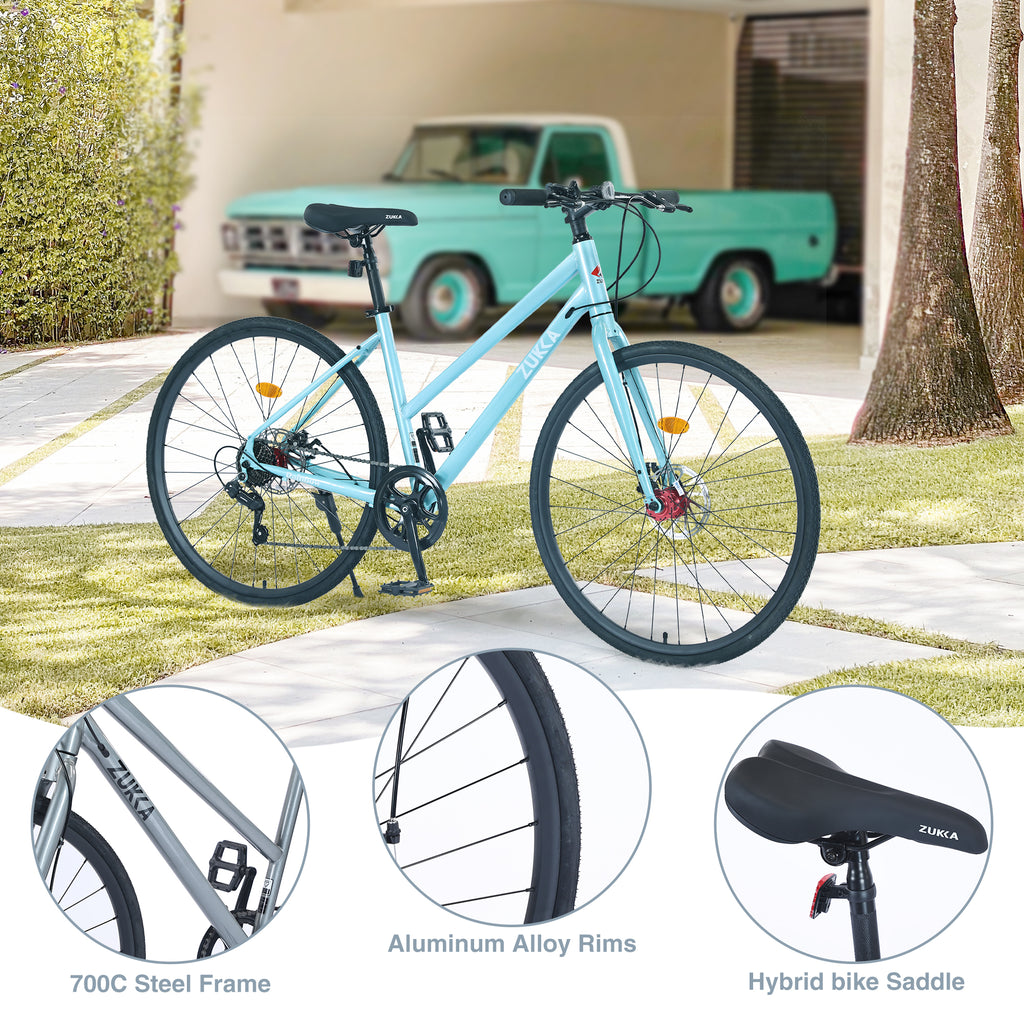 7 Speed Hybrid Bike Disc Brake 700C City Bicycle