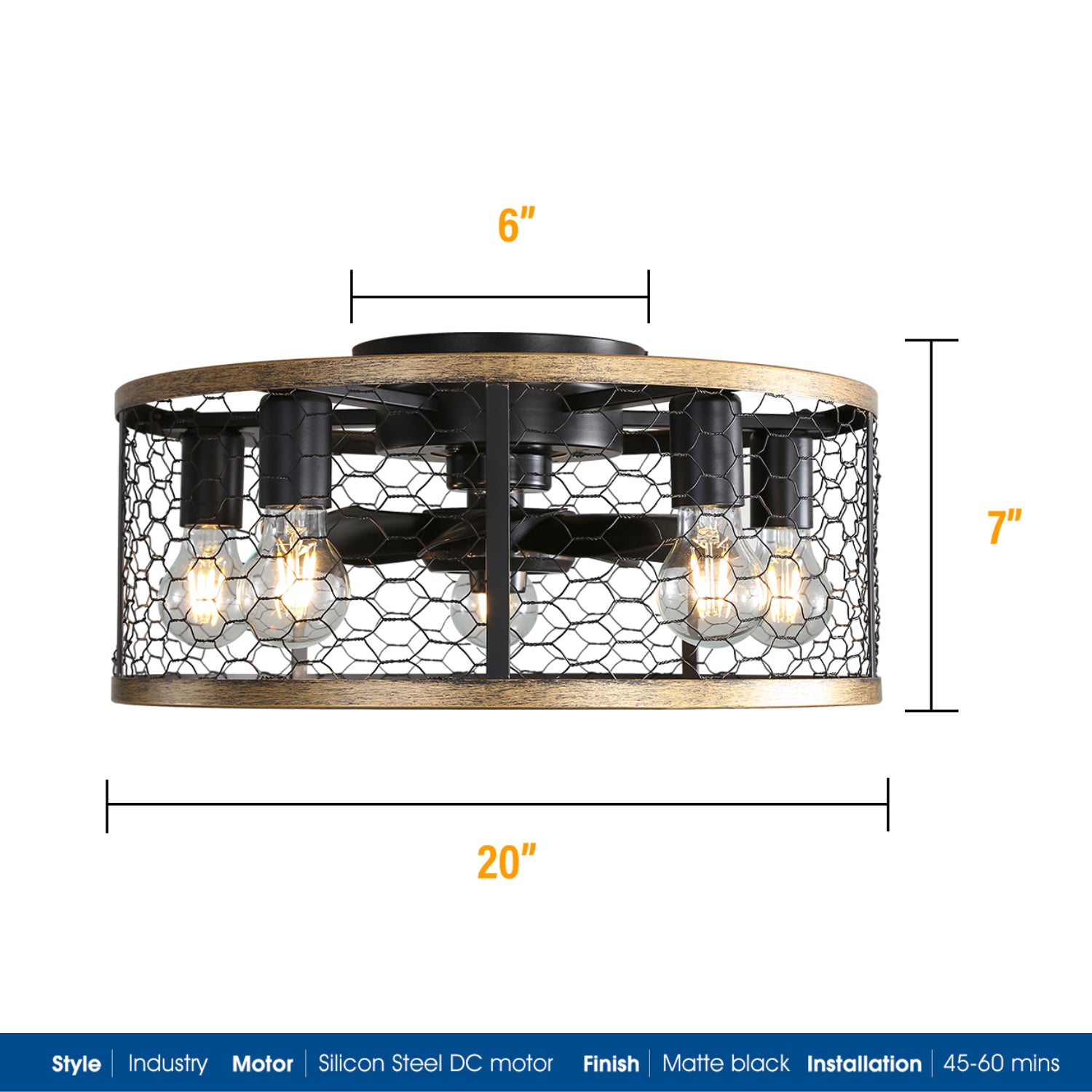 20 Inch Industrial Caged Ceiling Fan