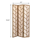 Walnut and Jute Three-Panel Folding Screen