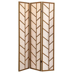 Walnut and Jute Three-Panel Folding Screen