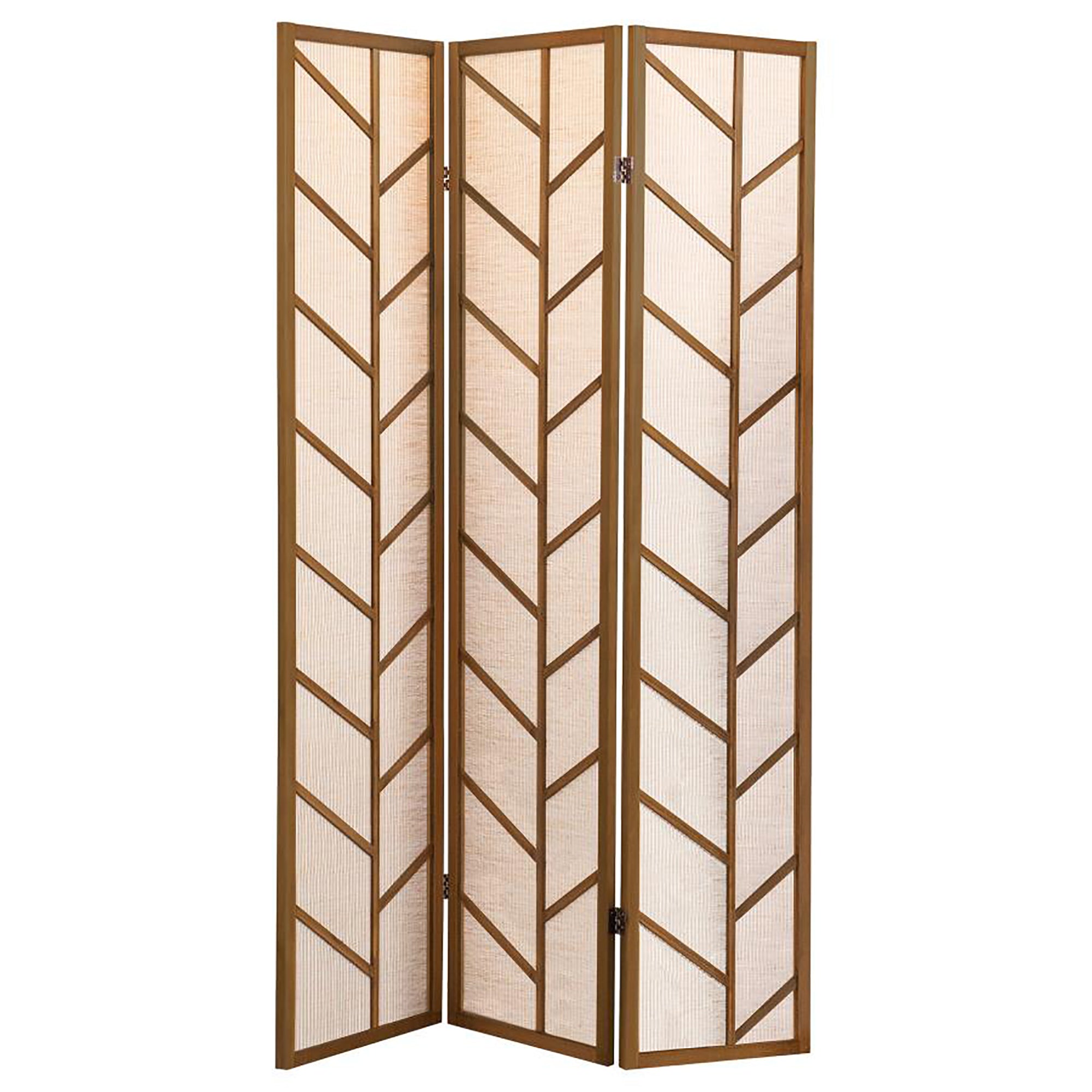 Walnut and Jute Three-Panel Folding Screen