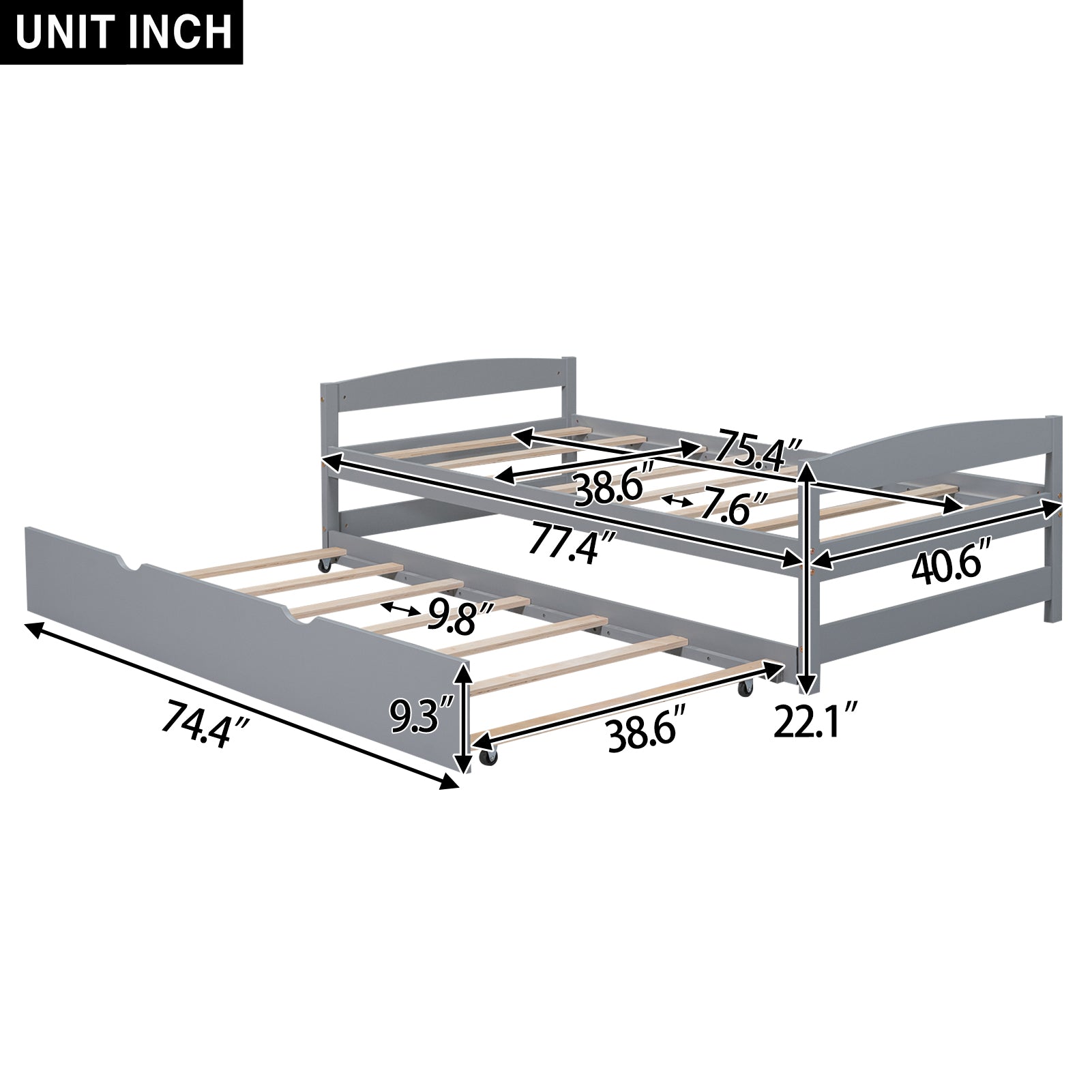 Twin Size Platform Bed with Twin Size Trundle