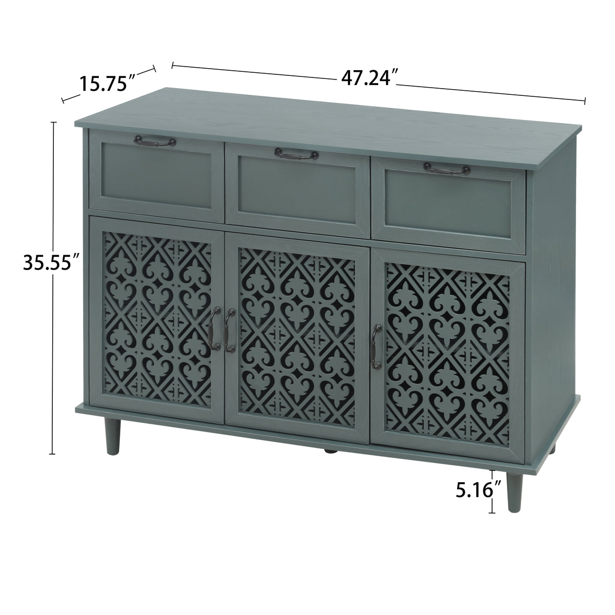 3 Door 3 Drawer Cabinet, Dark Green, 47-Inch Wide