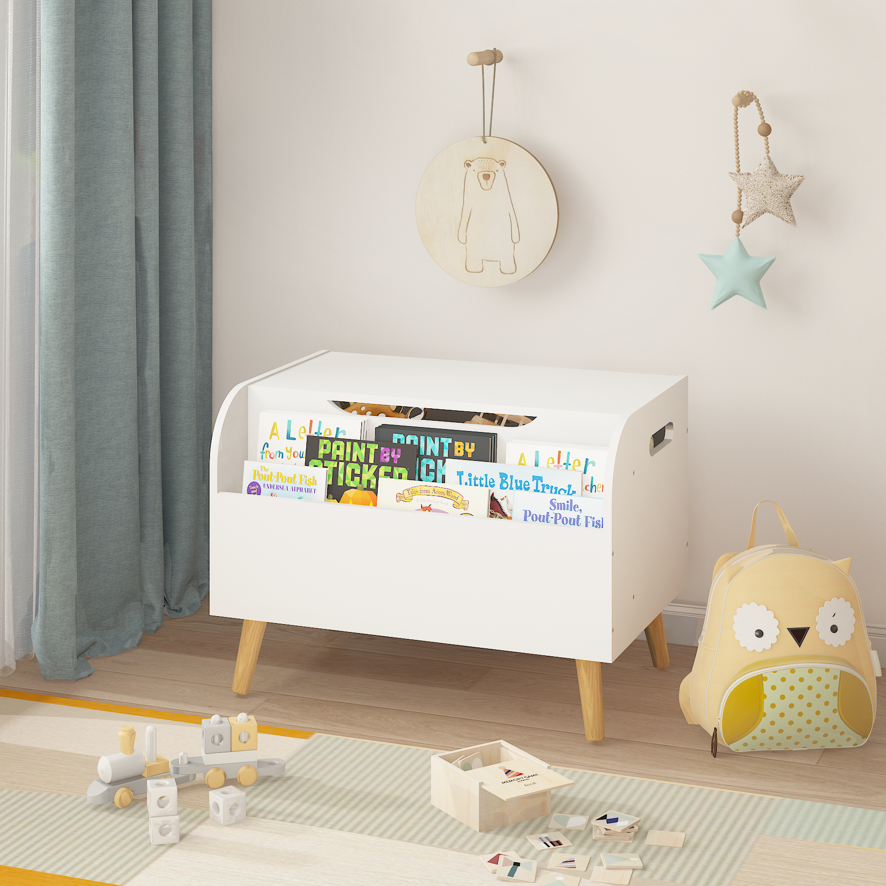 Wooden Toy Box with Front Bookshelf