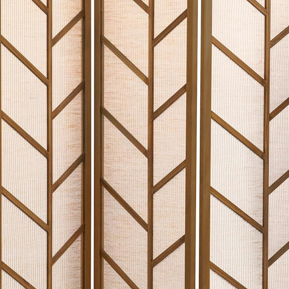 Walnut and Jute Three-Panel Folding Screen