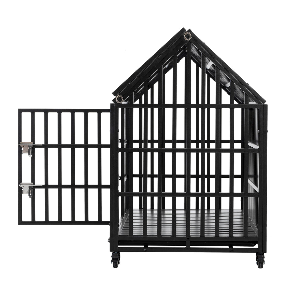 55" Heavy Duty Dog Crate for Large Dogs with Lockable Wheels