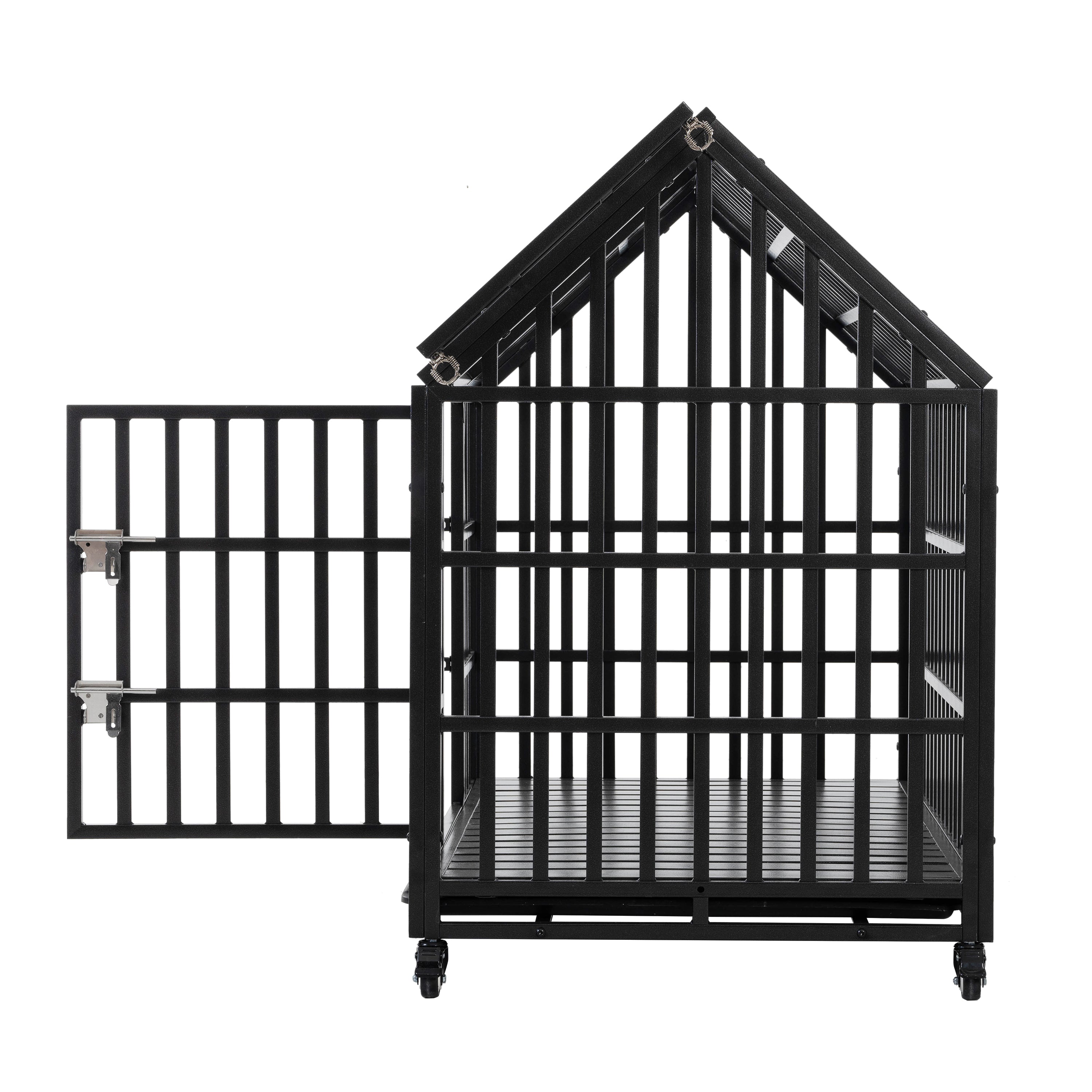 55" Heavy Duty Dog Crate for Large Dogs with Lockable Wheels