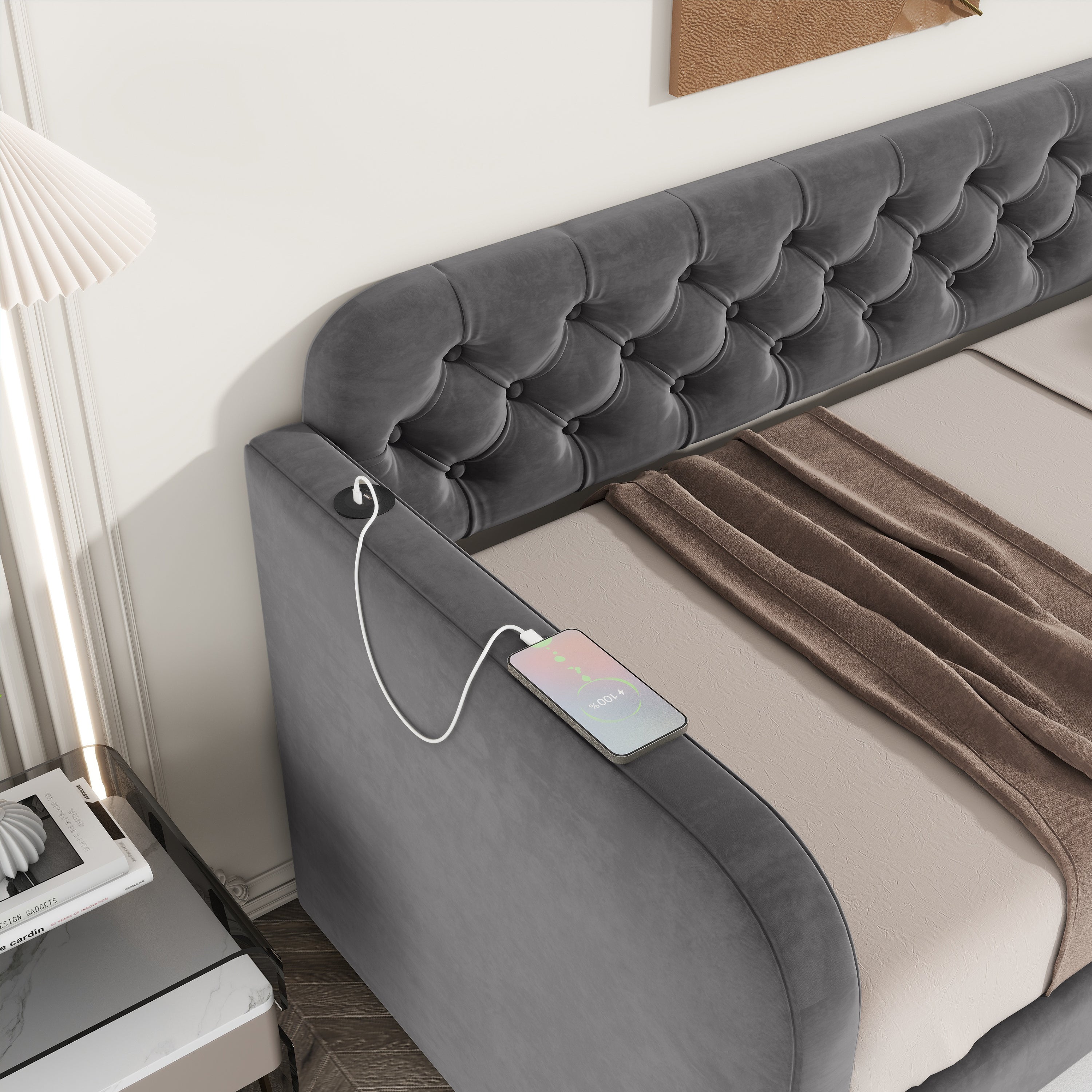 Twin Size Upholstered Daybed with Trundle and USB Charging