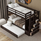 Twin Over Twin Bunk Bed with Trundle and Staircase