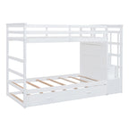 Twin Over Twin Bunk Bed with Trundle and Staircase, White