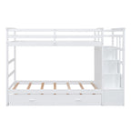 Twin Over Twin Bunk Bed with Trundle and Staircase, White