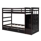 Twin Over Twin Bunk Bed with Trundle and Staircase