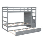 Twin Over Twin Bunk Bed with Trundle and Staircase - Gray