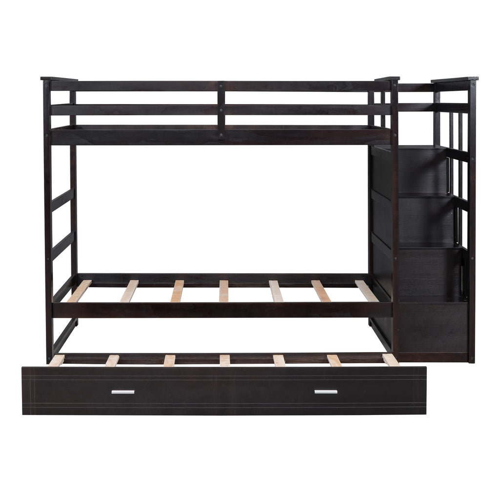 Twin Over Twin Bunk Bed with Trundle and Staircase