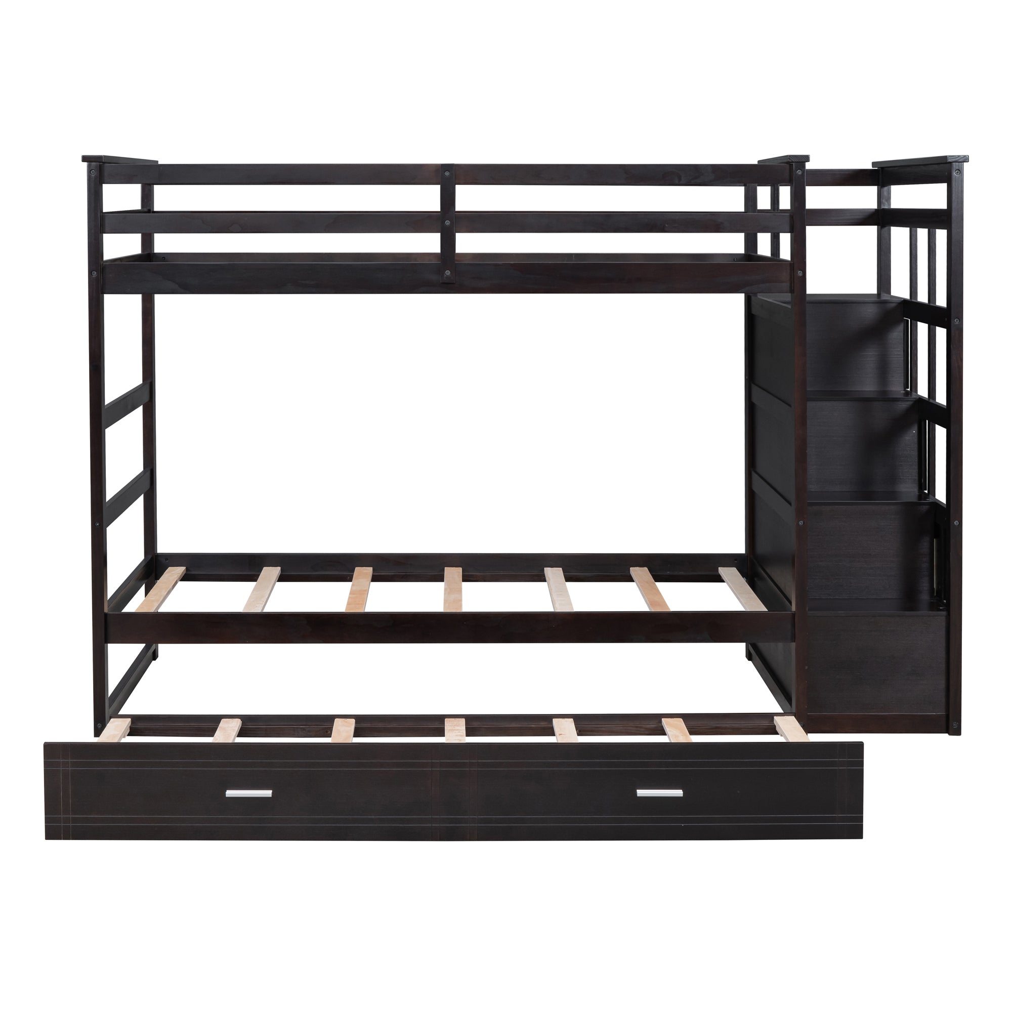 Twin Over Twin Bunk Bed with Trundle and Staircase