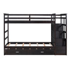 Twin Over Twin Bunk Bed with Trundle and Staircase