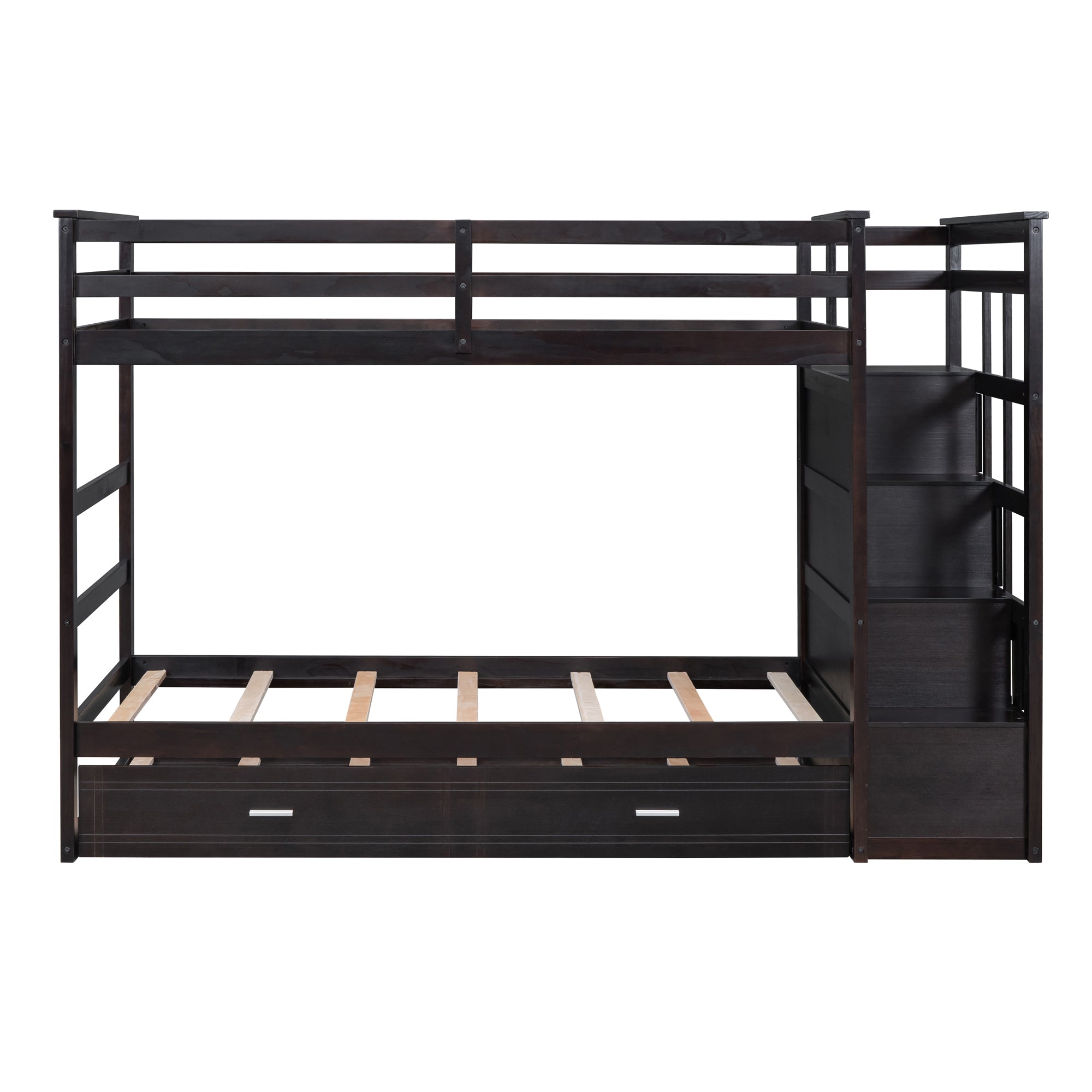 Twin Over Twin Bunk Bed with Trundle and Staircase