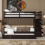 Twin Over Twin Bunk Bed with Trundle and Staircase