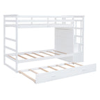 Twin Over Twin Bunk Bed with Trundle and Staircase, White