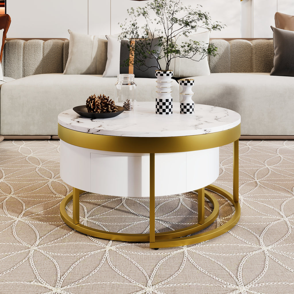 Modern Round Nesting Coffee Table with Drawers
