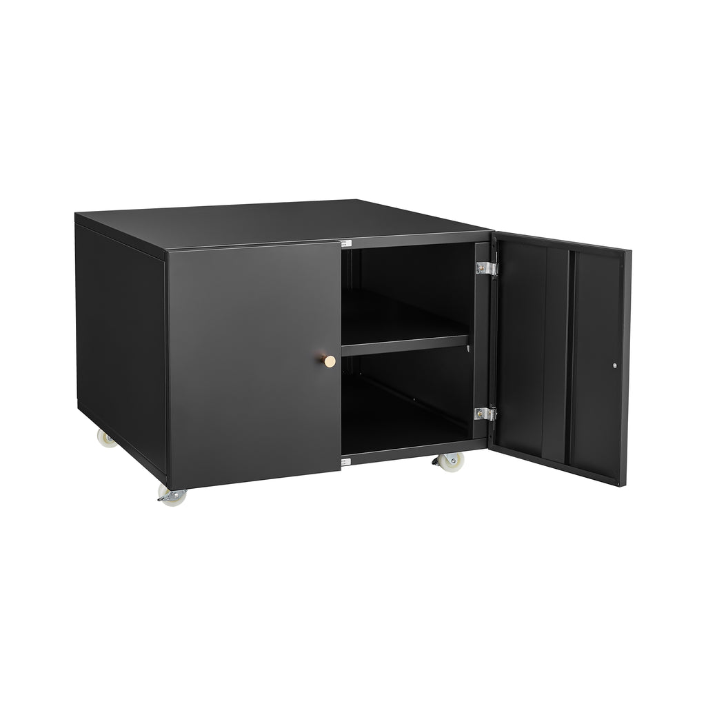 Black Metal Double-Door Printer Cabinet with 360° Lockable Casters