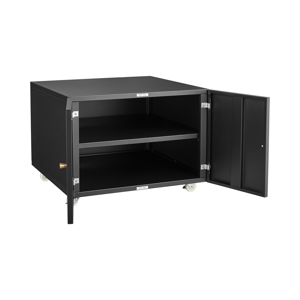 Black Metal Double-Door Printer Cabinet with 360° Lockable Casters