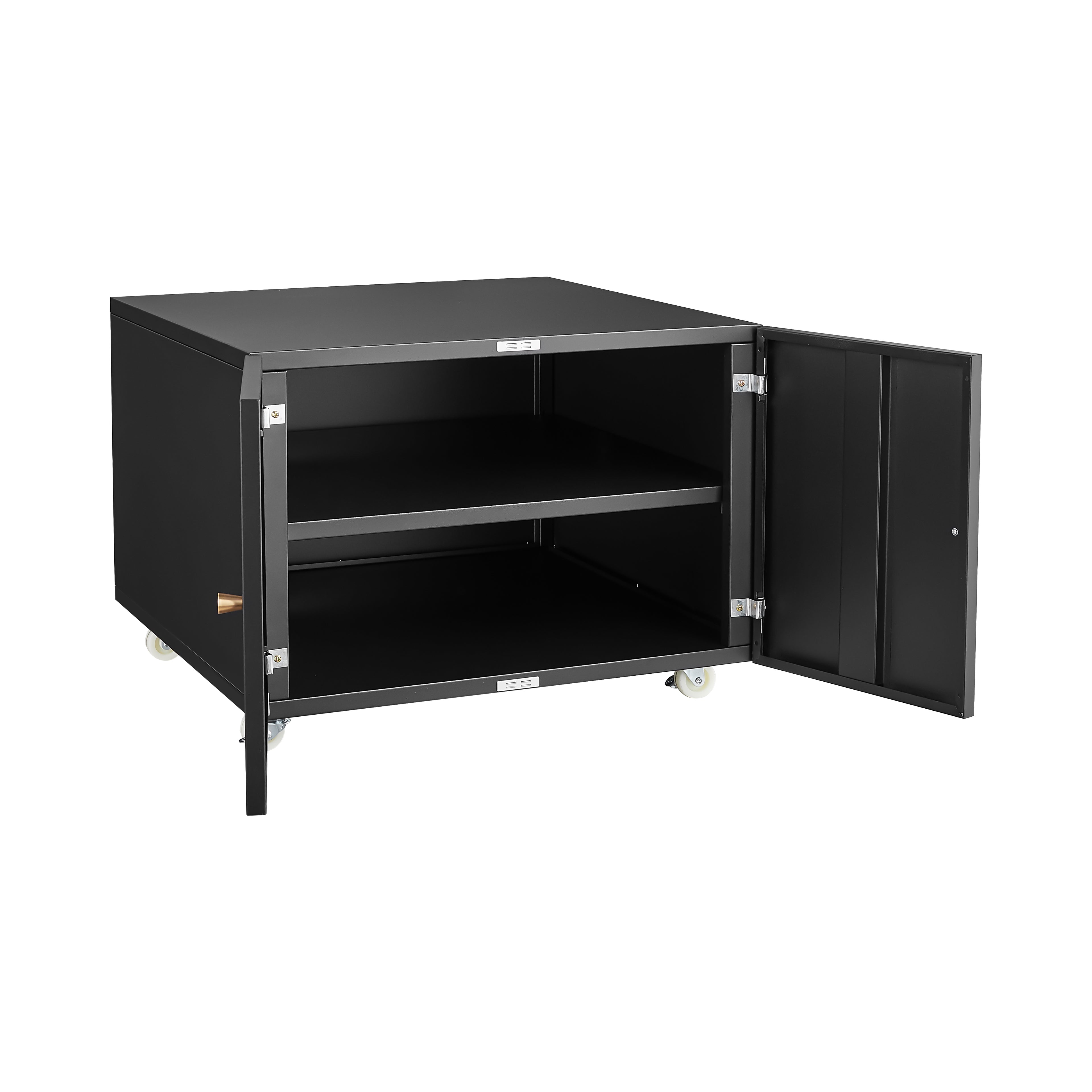 Black Metal Double-Door Printer Cabinet with 360° Lockable Casters