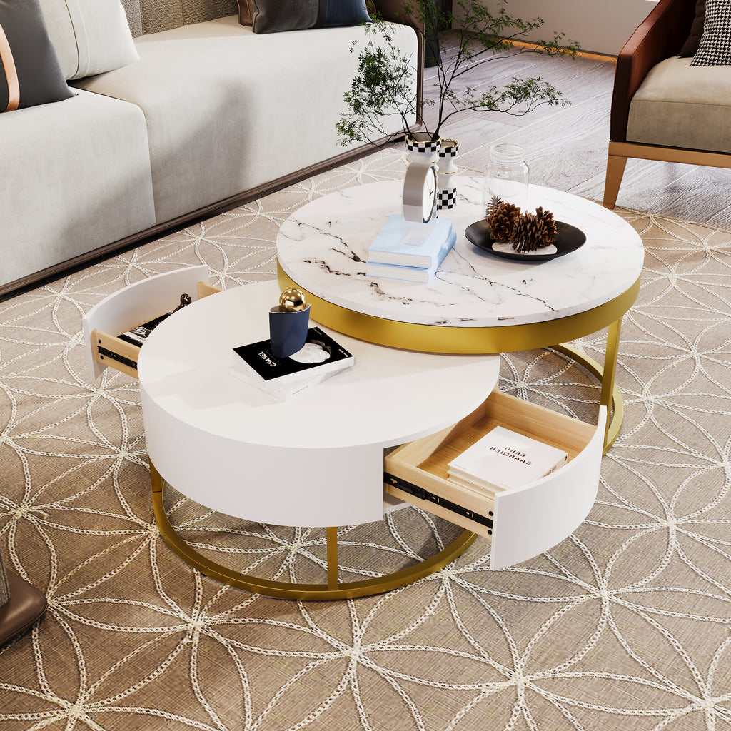 Modern Round Nesting Coffee Table with Drawers