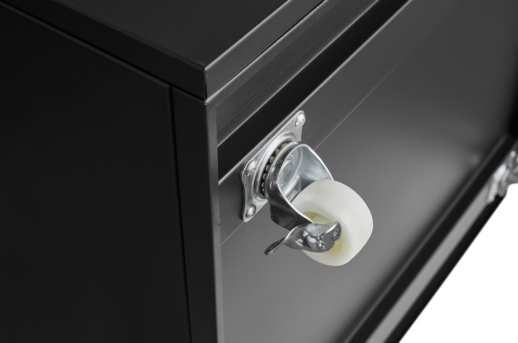 Black Metal Double-Door Printer Cabinet with 360° Lockable Casters