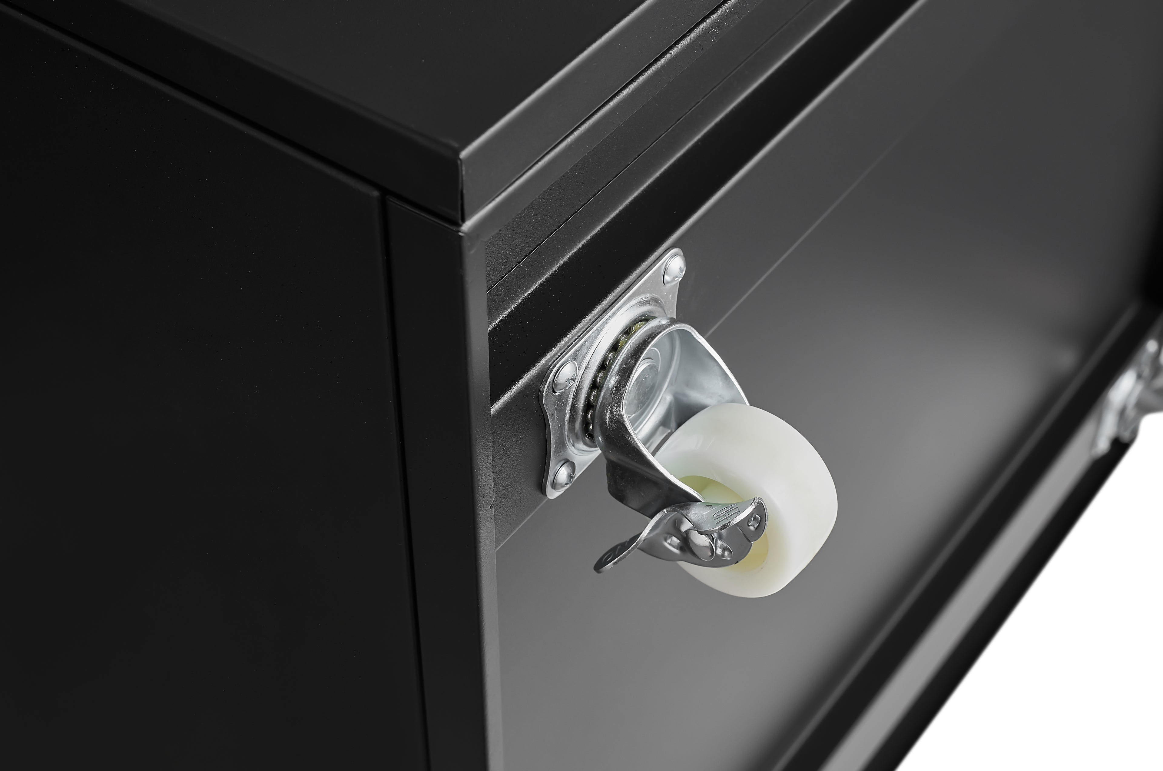 Black Metal Double-Door Printer Cabinet with 360° Lockable Casters