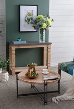 Farmhouse Round Wooden Coffee Table with Metal Legs