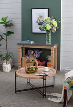 Farmhouse Round Wooden Coffee Table with Metal Legs